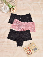 3 Pack Women's Plus Lace Trim Briefs Set