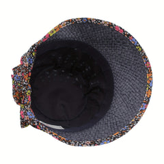 Boho Floral Sun Hat Crochet Wide Brim Straw Hats UV Protection