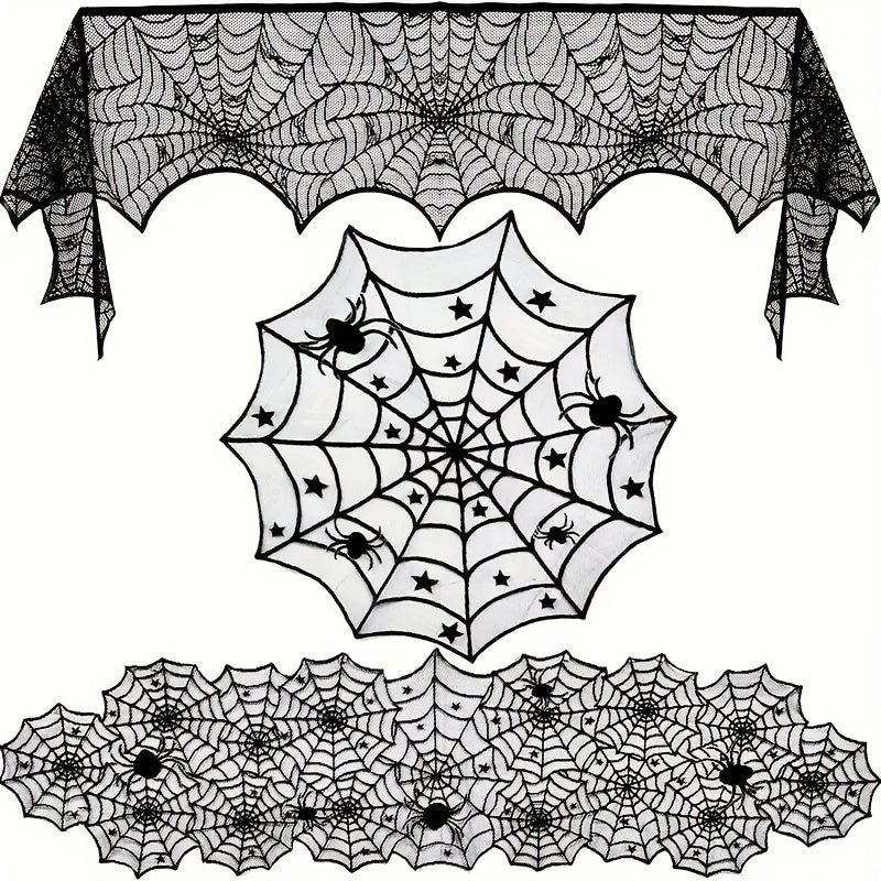 Halloween Lace Spider Web Tablecloth Flag Decoration
