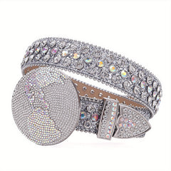 Sparkle Earth Round Buckle Rhinestone Belt Crystal Studded Belt