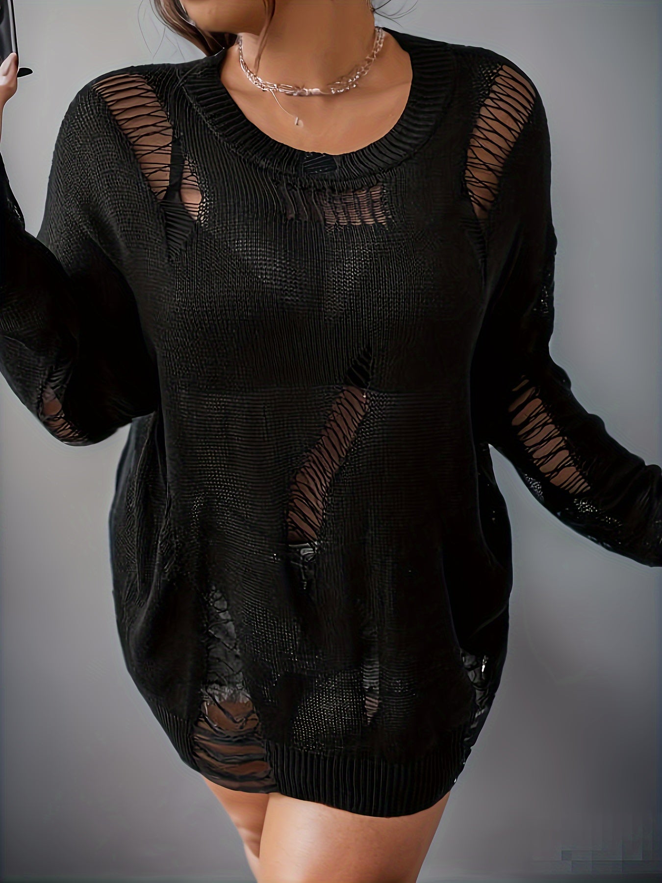 Sexy Ripped Long Sleeve Pullover Sweater