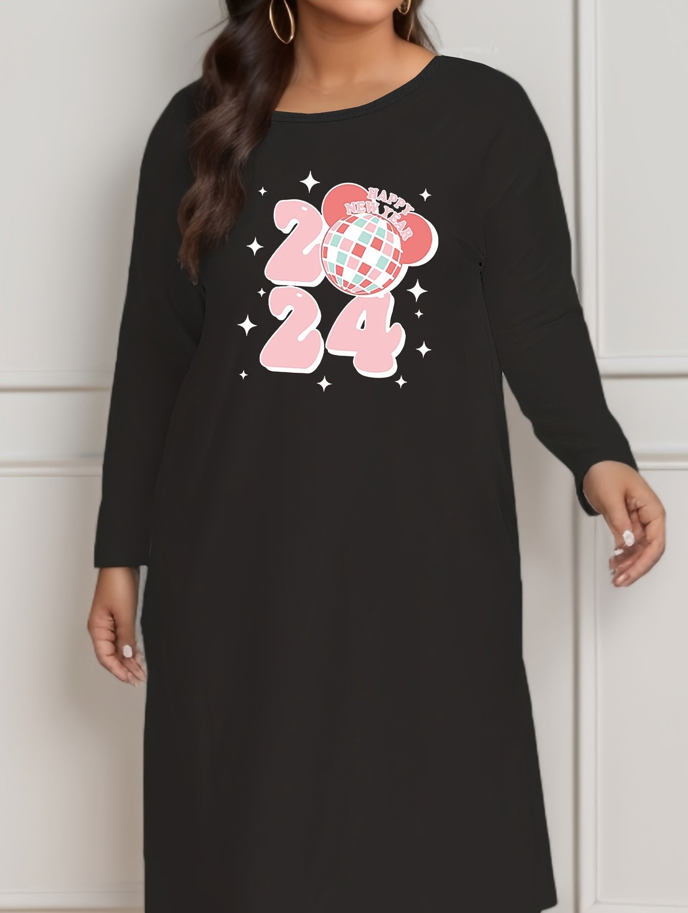Colorful Ball & Slogan Print Long Sleeve Lounge Dress
