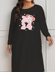 Colorful Ball & Slogan Print Long Sleeve Lounge Dress