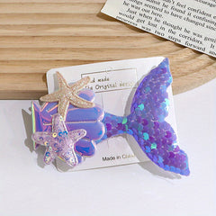 Girls Mermaid Tail Hair Clips Starfish Shell Headwear