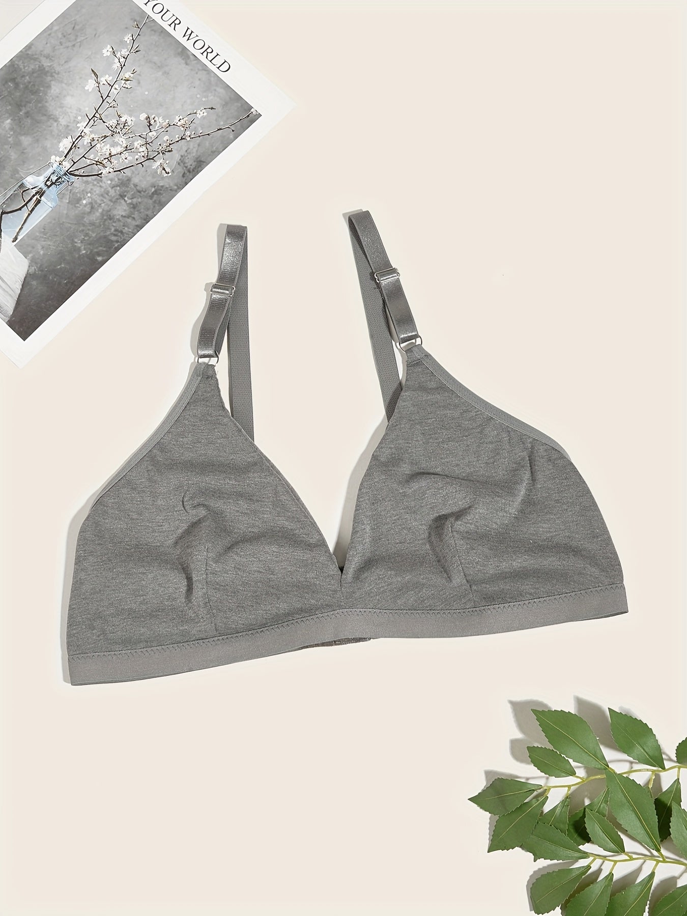 Plus Size Casual Bra Women's Plus Solid Wireless Medium Stretch Triangle Bra
