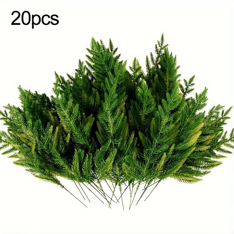 20pcs Realistic Christmas Pine Needle Branches for DIY Wreaths and Home Decor