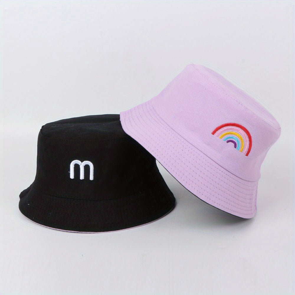 Spring Autumn Kids Bucket Hat Double sided Embroidery M Rainbow Basin Hat