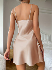 Deep V Back Satin Slip Nightdress Sexy Sleepwear