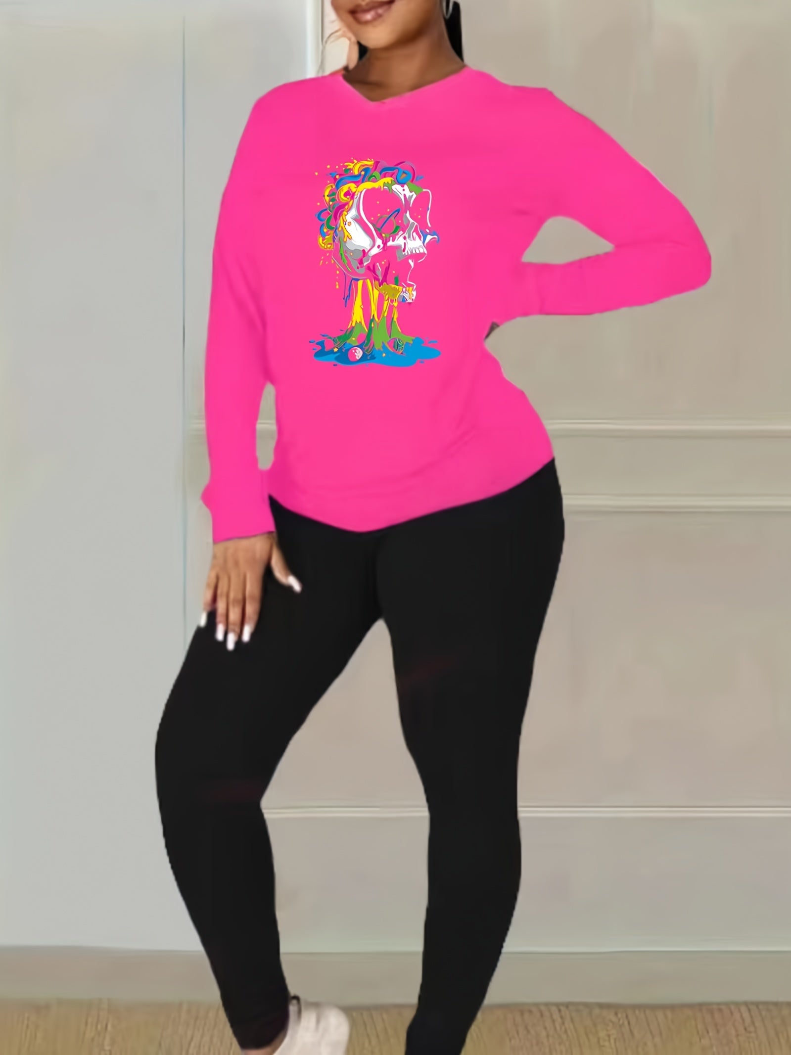 Halloween Outfit: Skull Print Top & Leggings Set
