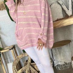 Casual Sweater Women's Plus Stripe Print Long Sleeve Round Neck Jumper