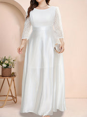 Solid Lace Round Neck Bridesmaid Dress
