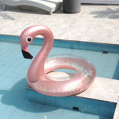 Inflatable Flamingo Pool Swimming Ring with Sequins