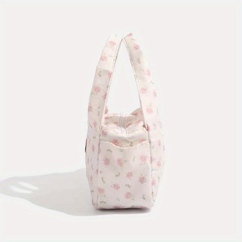 Floral Nylon Lunch Bag for Women Insulated Durable Versatile