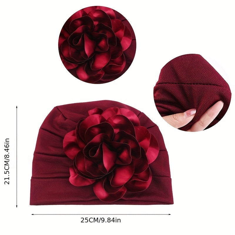Big Flower Turban Cap Solid Head Wrap Elastic Bonnet Chemo Cap