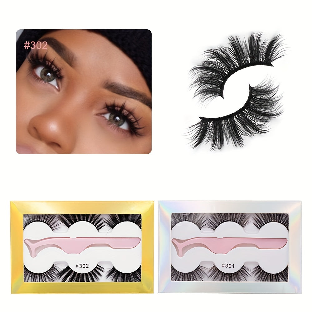 3 Pairs Natural 5D False Eyelashes for Charming Effect