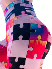 Jigsaw Printed Sports Yoga Leggings High Waist Workout Running Sports Tight