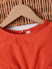 Girls Cotton Linen Frill Trim Romper Shorts with Belt