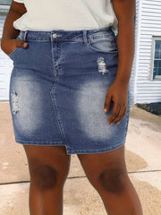Casual Denim Skirt High Stretch Preppy Denim