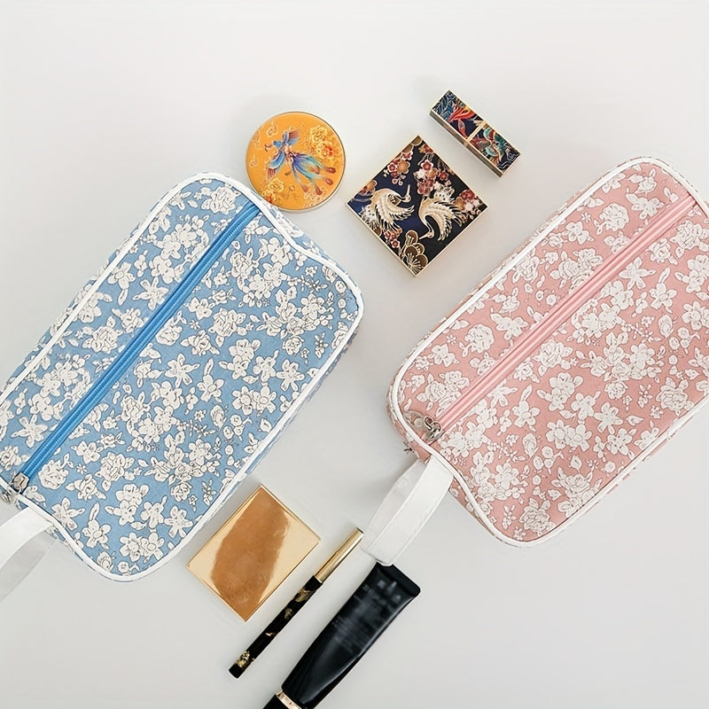 Floral Pattern Cosmetic Bag Roomy Makeup Bag Zipper Travel Toiletry Organizer