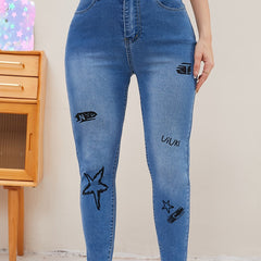 High Rise Button Fly Skinny Jeans
