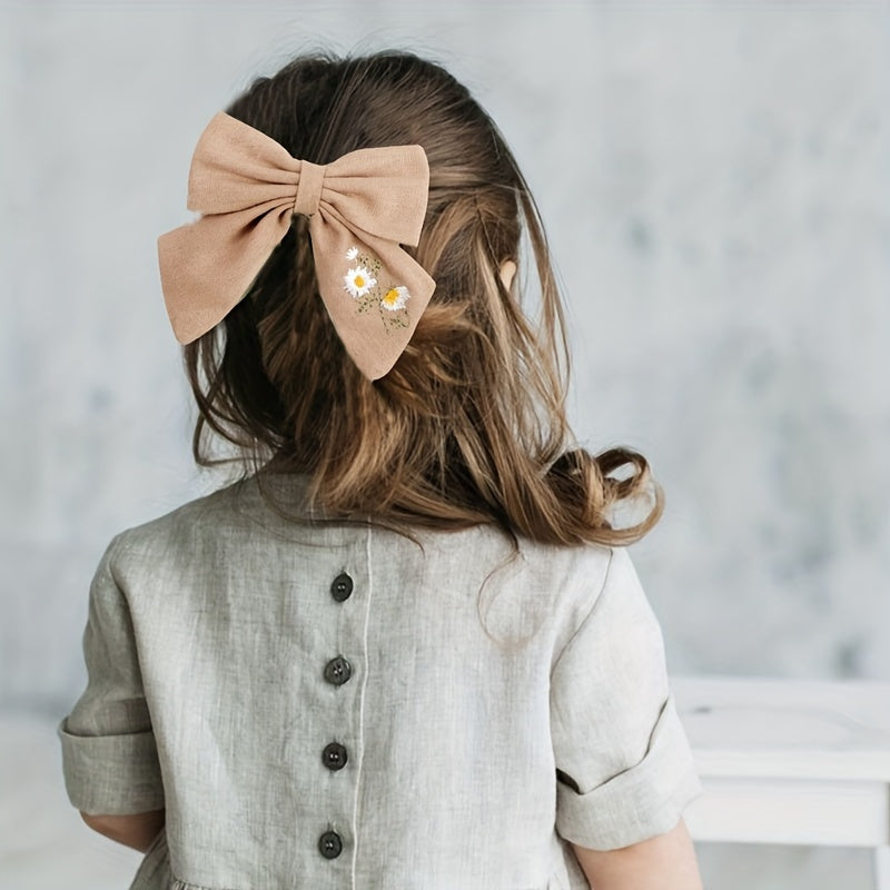Embroidery Bow Hair Clip for Girls Kids