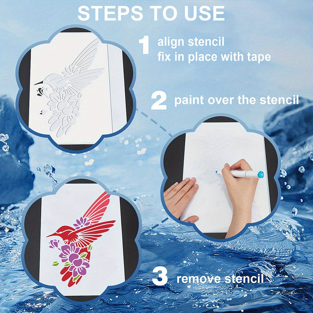 1 Set PET Hollow Out Drawing Painting Stencils with 1pc Art Paint Brushes