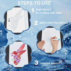 1 Set PET Hollow Out Drawing Painting Stencils with 1pc Art Paint Brushes