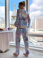 Cat Print Pajama Set Long Sleeve Top & Pants