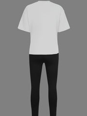 Bear Print Matching Two piece Set Casual Short Sleeve T shirt & Skinny Pants