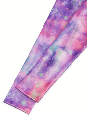 Girls 3D Starry Sky Graphic Crew Neck Long Sleeve Ballet Leotard