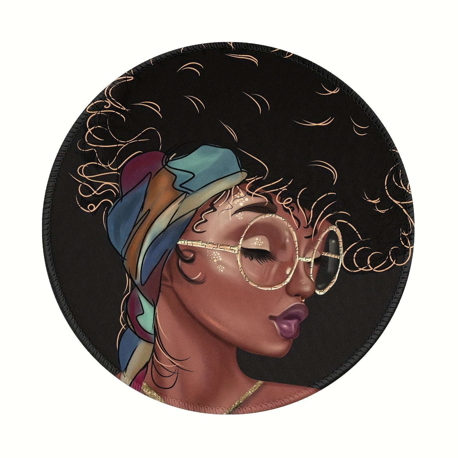 Afro American Girls Round Mouse Pad Non Slip Rubber Base Waterproof