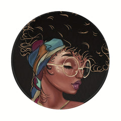 Afro American Girls Round Mouse Pad Non Slip Rubber Base Waterproof
