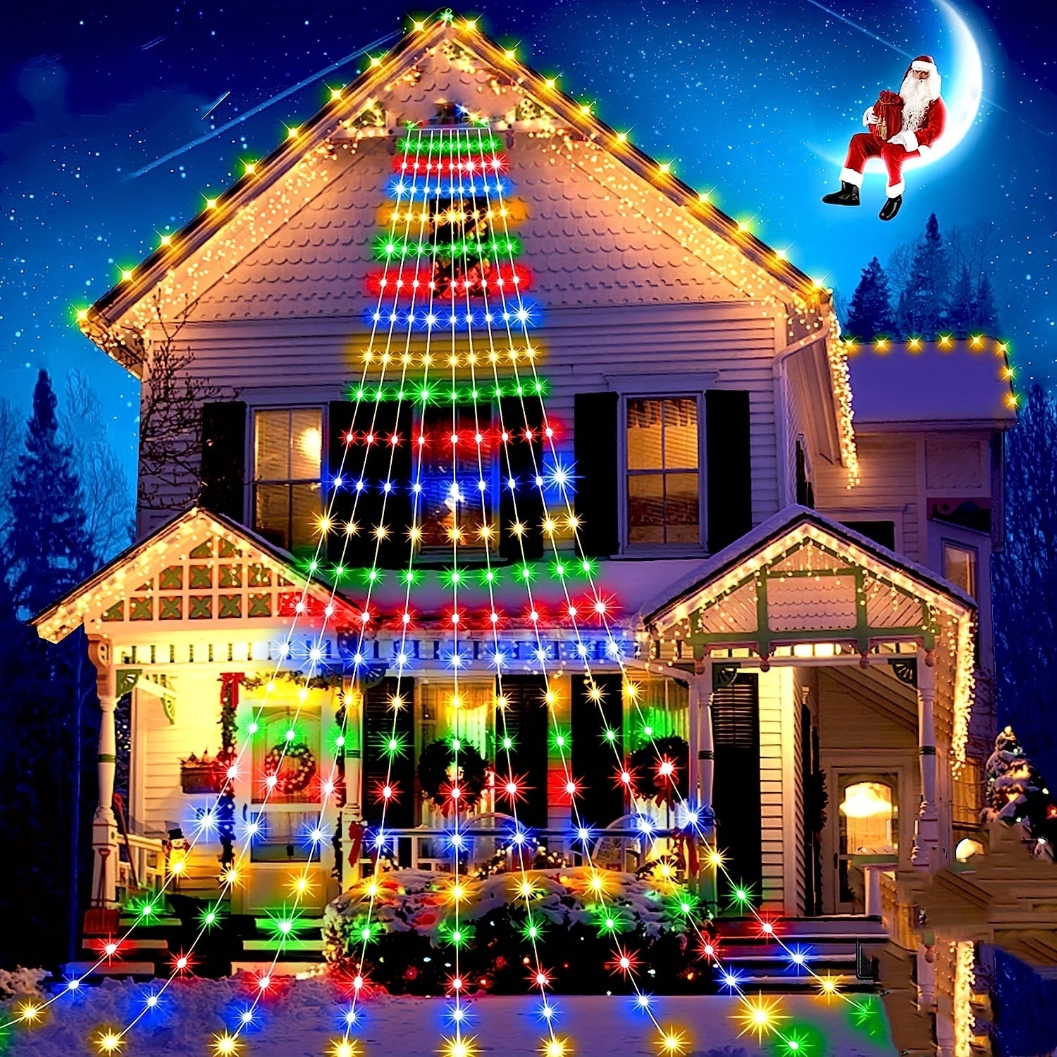 Christmas Outdoor 180 LED Waterfall Tree Lights 8 Modes USB Plug In Waterproof