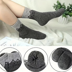 5 Pairs Animal Cat Pattern Winter Cozy Crew Socks