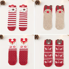 4 Pairs Cartoon Print Socks Comfy Christmas Mid Tube Women's Stockings