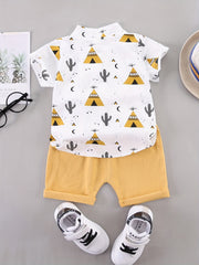 2pcs Baby Boys Cactus Print Short Sleeve Shirt & Shorts Set