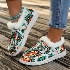 Geometric Print Faux Fur Lined Flat Lightweight Comfortable Skate Shoes