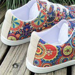 Ethnic Print Canvas Sneakers Lace Up Skate Shoes