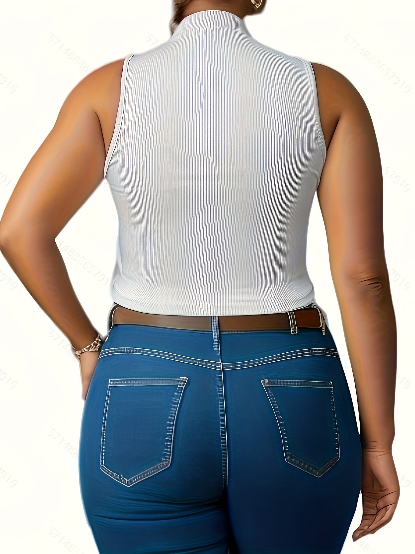3 Pcs Plus Size Tank Top Set Women's Plus Solid Crew Neck