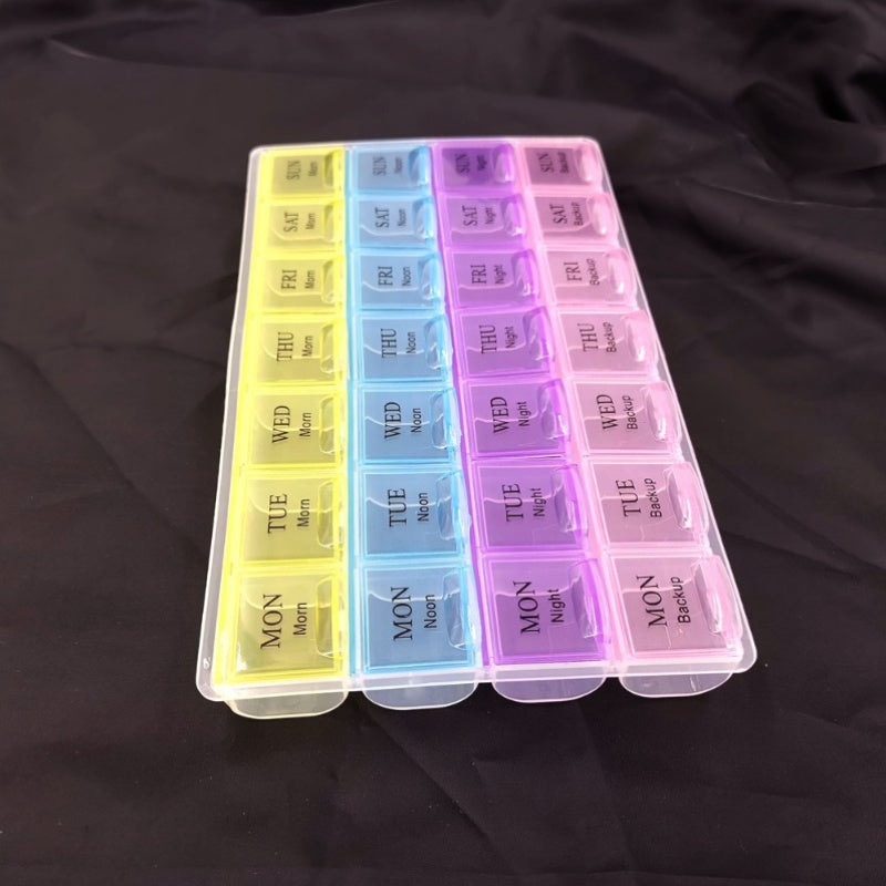 4 Row Weekly Pill Organizer with 28 Compartments Lake And Pastel Colors