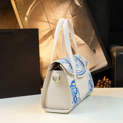 Vintage Chinese Embroidered Handbag, Porcelain Leather, Removable Stra