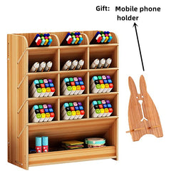 Wooden Desk Organizer Pen Holder Office Art Supplies Storage