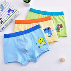 3pcs Boys Cotton Stripe Boxer Briefs Dinosaurs Print Elastic Waist Shorts