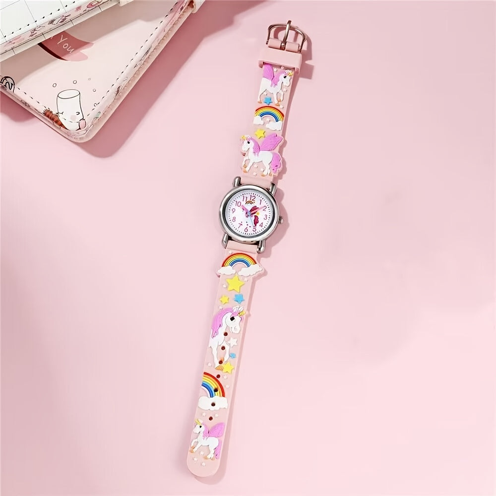 Children's Quartz Watch Rainbow Horse Soft Rubber Strap Boys Girls Watch