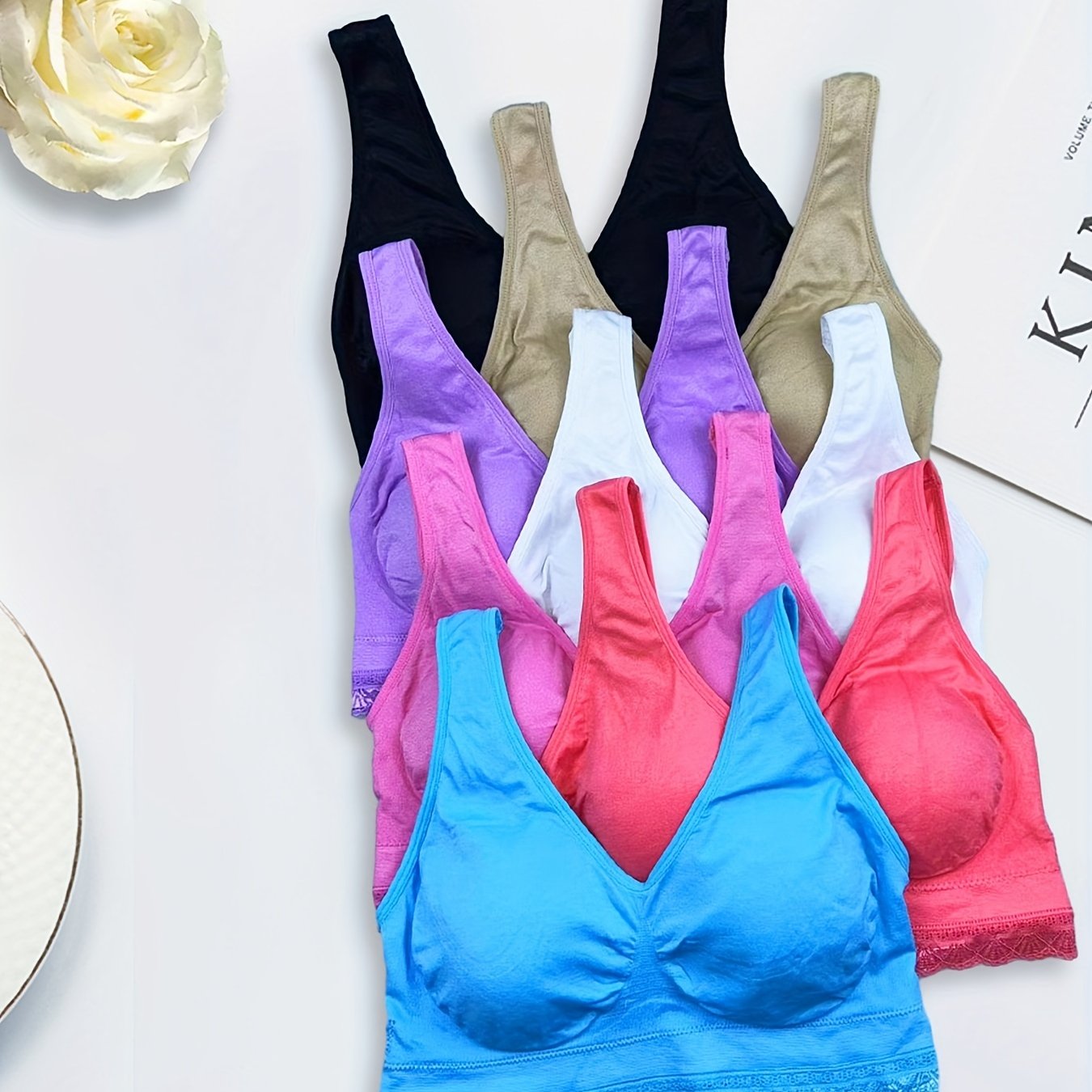 7pcs Lace Sports Bras Comfy Running Tank Bra Women's Underwear