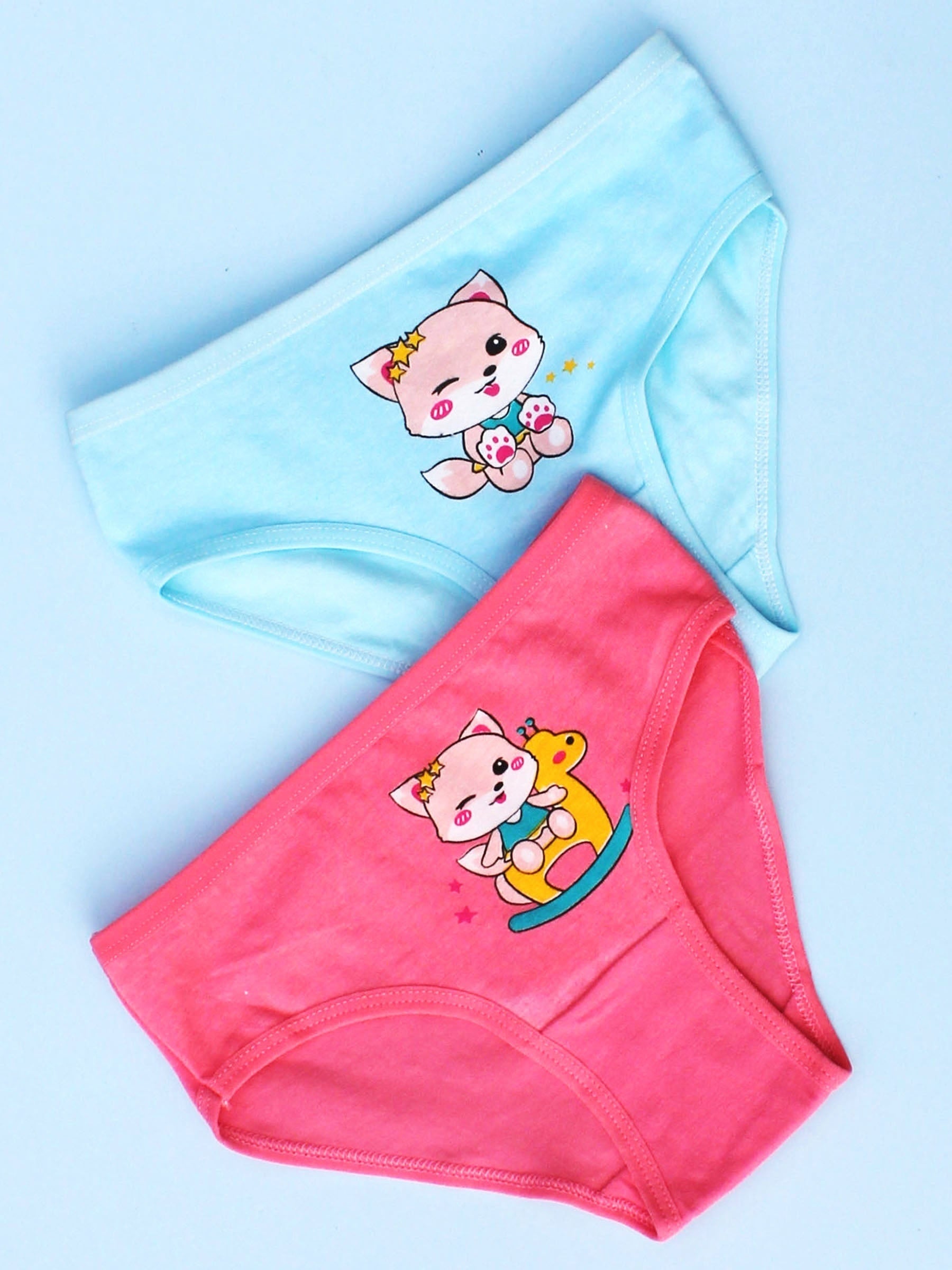 4pcs Girls Triangle Panties Fox Moon Print Elastic Waist Comfortable Underwear