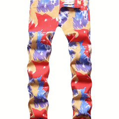Men's Slim Fit Colorful Jeans Street Style Casual Denim Pants