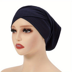 Striped Inner Cap Scarf Solid Turban Cap Casual Hijab