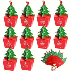 10pcs 3D Mini Christmas Tree Gift Boxes with Bells