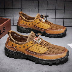 Men's Breathable Stars Print No Tie Mesh Sneakers With Adjustable Draw String